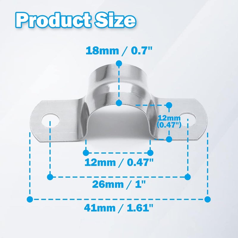 Uenhoy 50 Pcs 1/2" Stainless Steel Rigid Pipe Strap Clamps, M12 Two Hole Strap U Bracket Pipe Clamps Heavy Duty Conduit Clamps U-Shape Clamps for Conduit and Cables - Image 3
